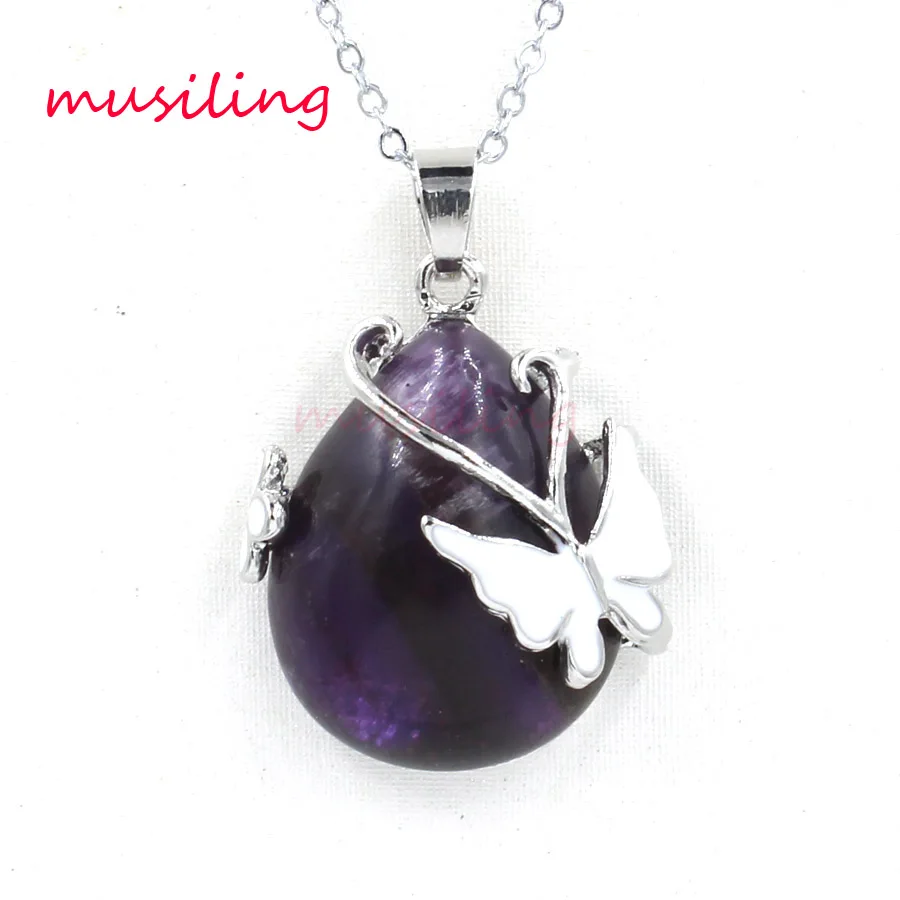 Женское ожерелье с подвеской бабочкой в виде капли воды|reiki pendulum|drop pendantnatural stone |