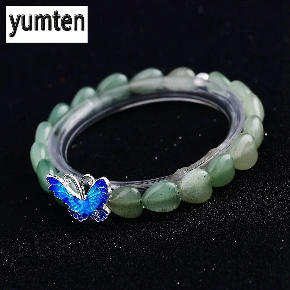 Женский браслет Yumten Aventurine из нефрита 925 пробы с серебряной бабочкой ювелирный
