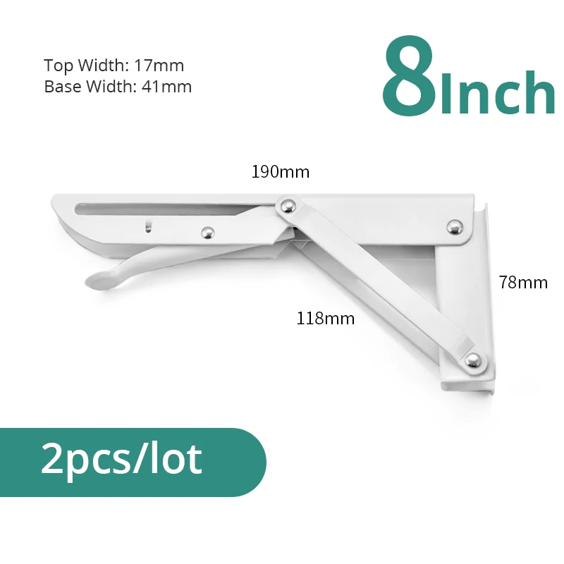 White 8inch KAK 2 шт. Треугольный Кронштейн Тяжелая Складная полка поддержка 65 кг Регулируемая настенная настольная полка Кронштейн мебельная фурнитура - Цвет: White 8inch