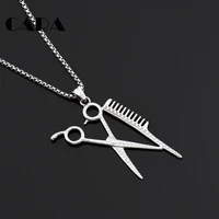 new barber necklace gold color 316l stainless steel decorative scissors comb pendant necklace fashion jewelry cagf0429