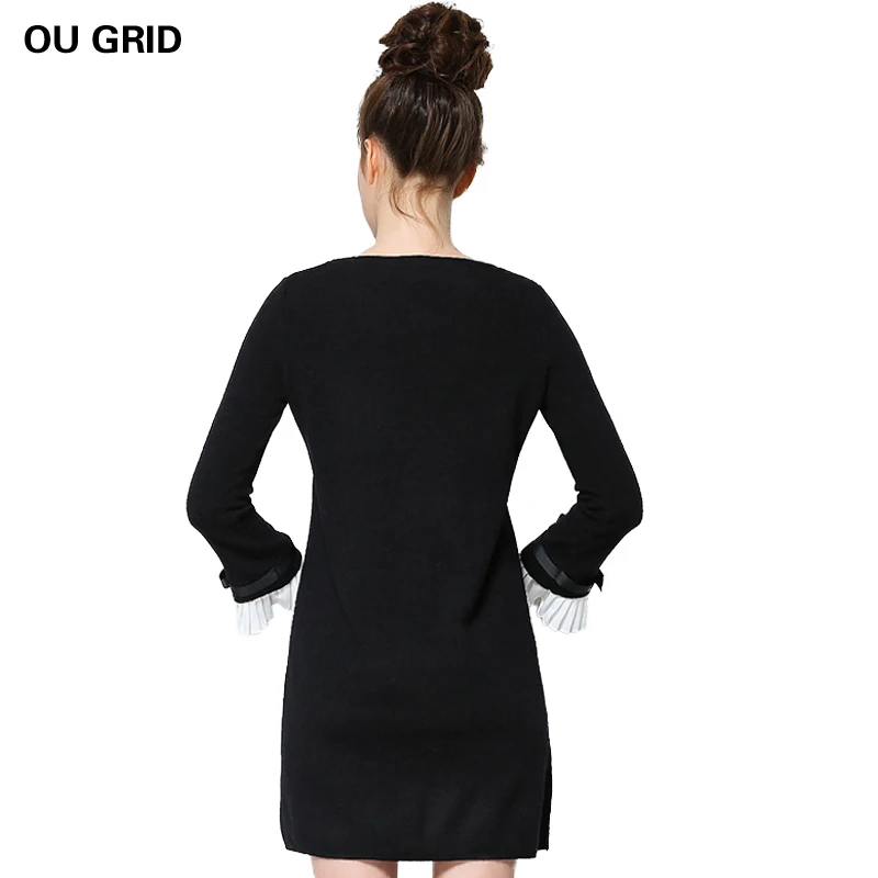 Свитер платье 2015 новинка Весеннее и осеннее черное Размер L-5XL женская одежда Vestidos