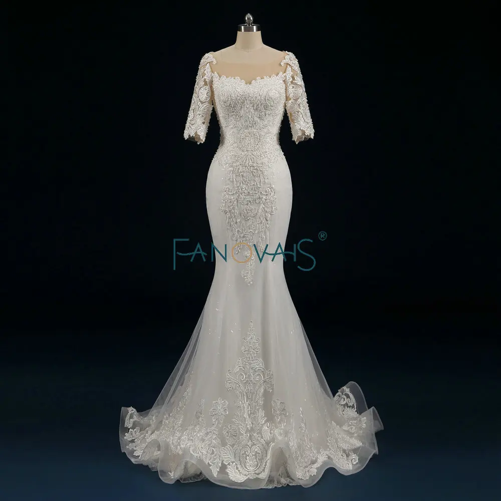Кружевное свадебное платье русалка со съемным поездом Половина рукава Vestido De Noiva