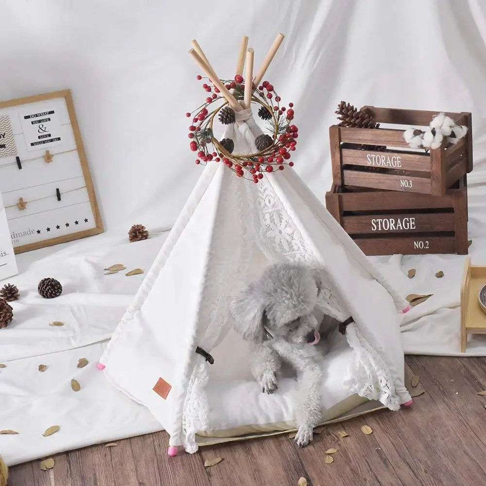Белая холщовая кружевная вигвам для домашних животных палатка собак Tipi 20 &quotбез