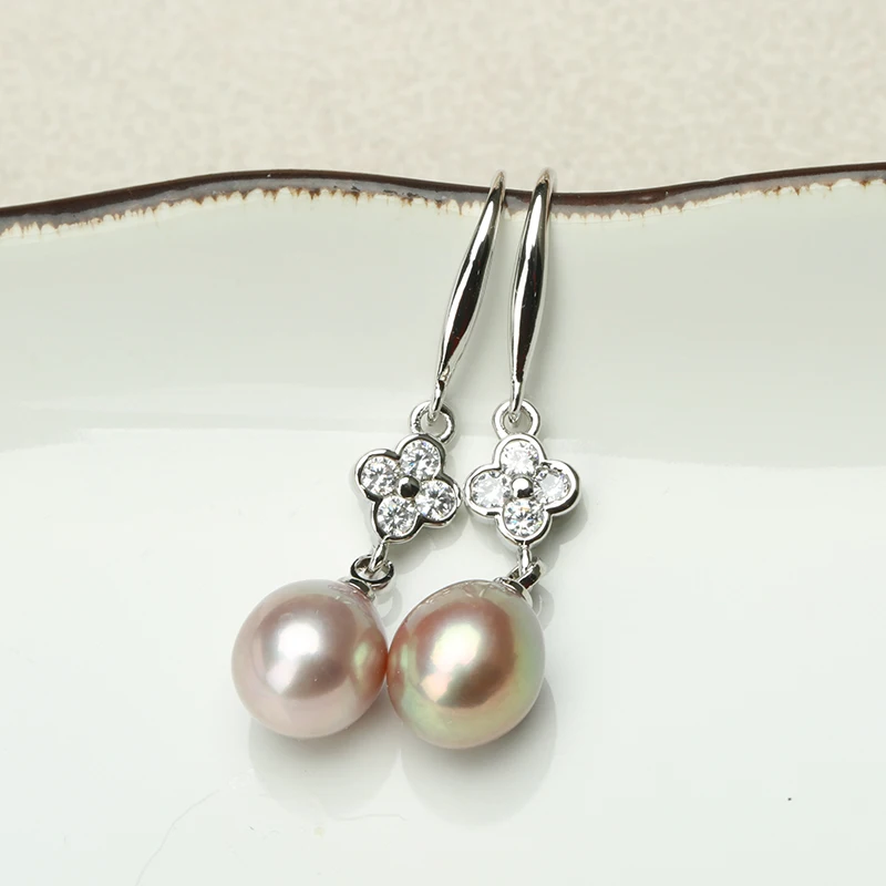 Серьги подвески с пресноводным жемчугом BaroqueOnly белые розовые золотые цветком