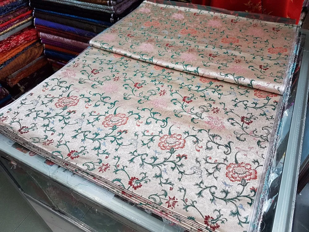 Китайская шелковая парчовая тканая Дамасская ткань чонсам подушка рисовая белая