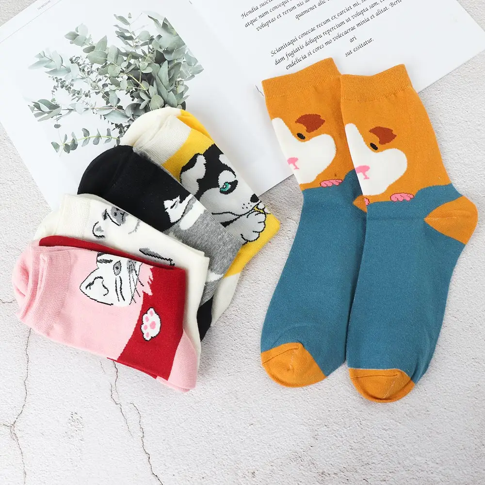 Женские чулки с мультяшным животным принтом милые мягкие хлопковые повседневные
