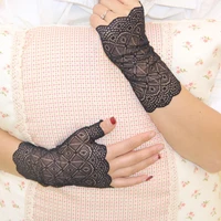 charming long fingerless womens sexy lace gloves 2019 winter ladies half finger fishnet gloves heated mesh mitten party