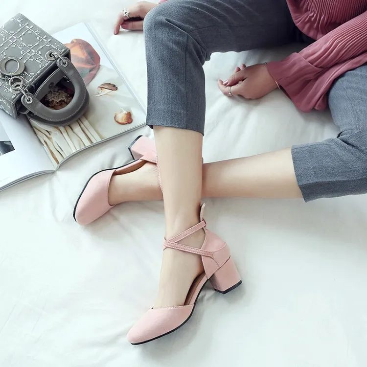 Big Size 11 12 13 14 15 high heels sandals women shoes woman summer ladies Rough heel in the buckle of velveteen bread head | Обувь