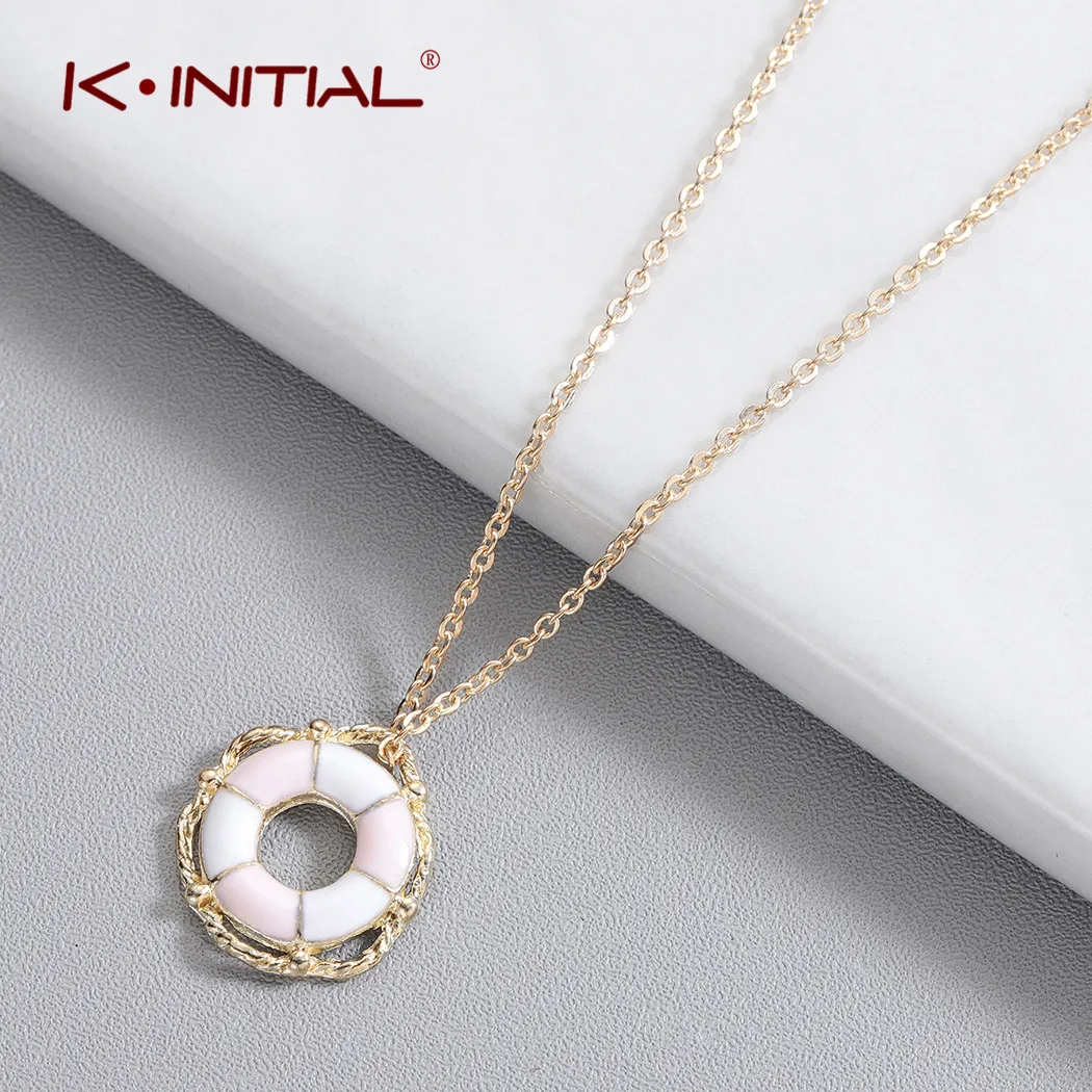 

Kinitial 2019 Fashion Gold Color Lifebuoy Necklace for Women Statement Chain Pendant Necklace Summer Jewelry Geometric Collar