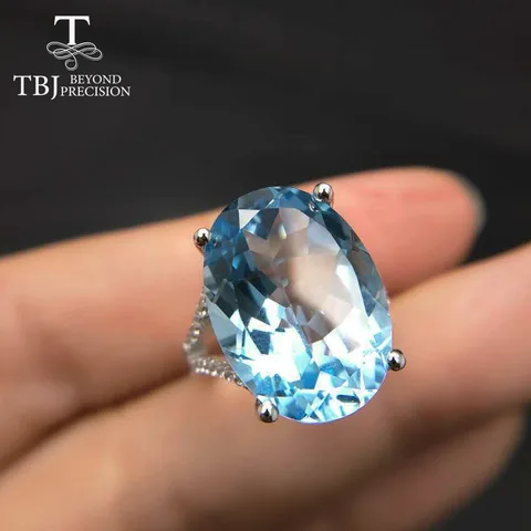 Большое кольцо с драгоценным камнем TBJ, овальная огранка 13*18 мм, серебряное кольцо с голубым топазом 15 карат для pary, привлекательный дизайн в подарочной коробке