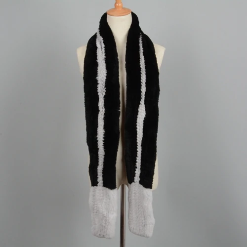 Black Grey Jancoco Max зимний женский толстый вязаный шарф из натурального кролика рекс Модный стильный длинный шали высокого качества S7190 - Цвет: Black Grey