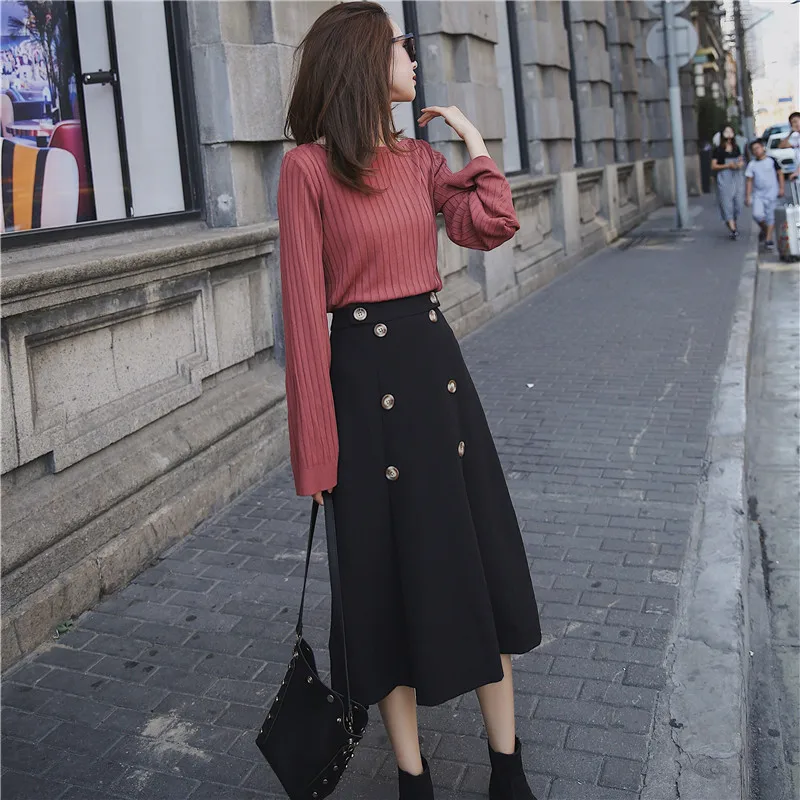 Трапециевидная двубортная Женская юбка новинка 2018 летние повседневные длинные
