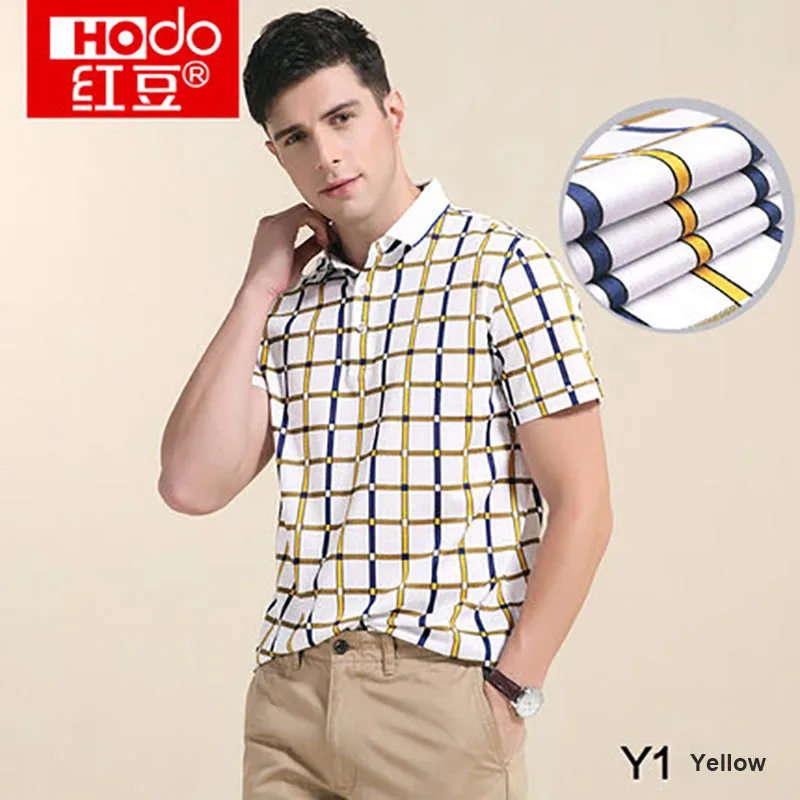 Hodo 2018 New Brand Men Polos Shirts Sleeve Print Office Plaid Slim Fashion Simple Cotton Men's Tops Tees Shirt HWB7T6483 | Мужская