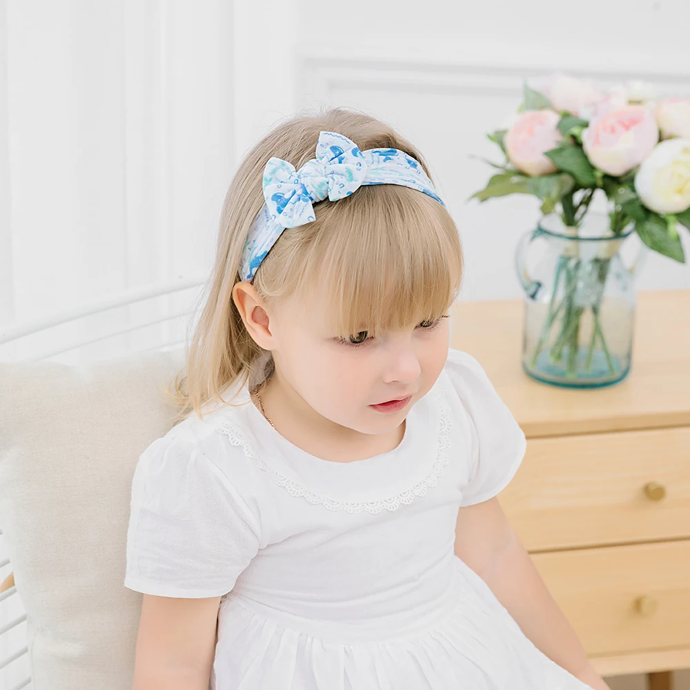1 шт. широкая нейлоновая повязка на голову с цветочным принтом и бантом для детей