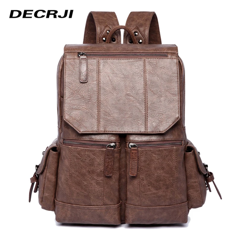 

DECRJI Casual PU Leather Backpack Men Schoolbag High Quality Travel Bag Man Backpack Laptop Rucksack School Bag Teenage Boy 2020