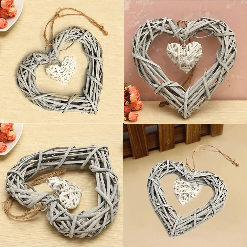 

JX-LCLYL Shabby Chic Wicker Heart Wreath Wedding Birthday Party Wall Hanging Decoration