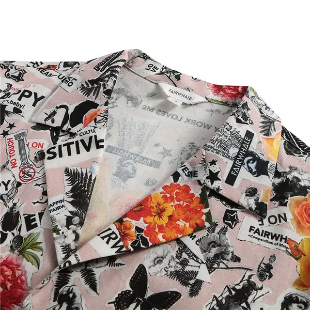 Mark Fairwhale 2019 spring summer men casual hoilday turndown collar print single-breasted linen short sleeve shirt 718203026004 | Мужская