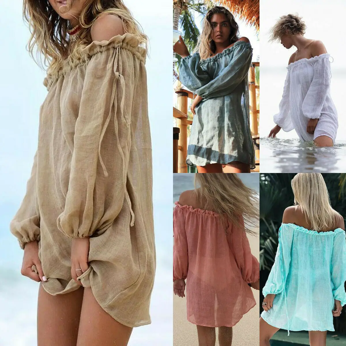 Женский пляжный костюм Boho летнее платье с длинным рукавом и открытыми плечами 2019