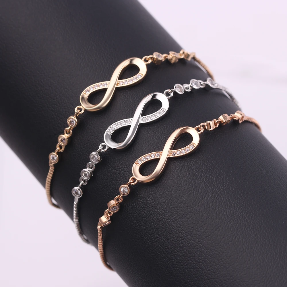 Женские браслеты с кубическим цирконием и бесконечностью розовое золото