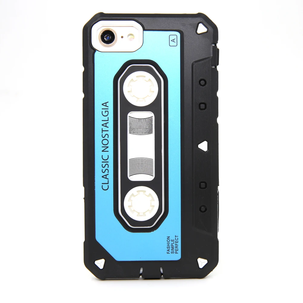 Retro Vintage Cassette Design Hybrid Armor Case Full Drop Protective Hard Rubber PC Cute Phone Cover For iPhone 7 Plus/8 Plus |