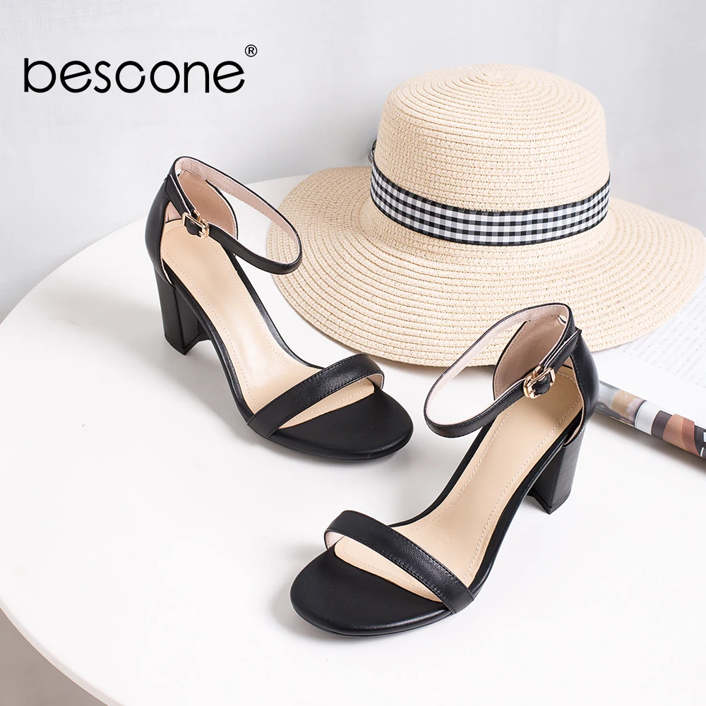 BESCONE New Elegant Lace-Up Ladies Sandals Casual Outside Square Heel Shoes Fashion Buckle Strap Women BO257 | Обувь
