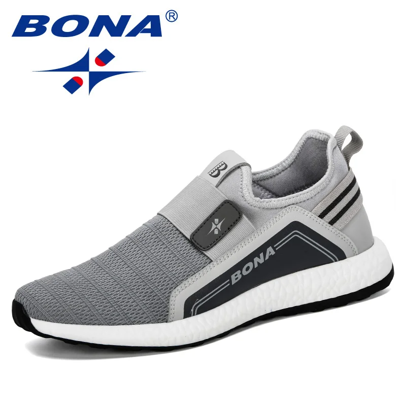Light gray BONA/Новинка года; популярные мужские кроссовки; Легкие дышащие; Zapatillas; мужская повседневная обувь из сетчатого материала; модная мужская обувь; zapatos hombre - Цвет: Light gray