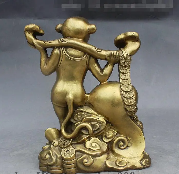 8&quot Folk Chinese FengShui Brass Ru Yi Fu Wealth sexy sex appeal Monkey Statue | Дом и сад