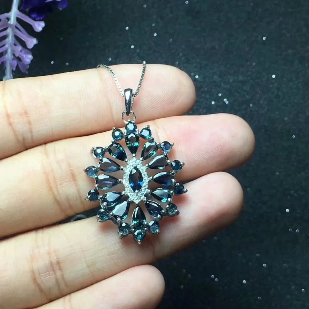 

Natural blue sapphire pendant S925 silver Natural gemstone Pendant Necklace Luxurious big wheel Talonpaw women party jewelry