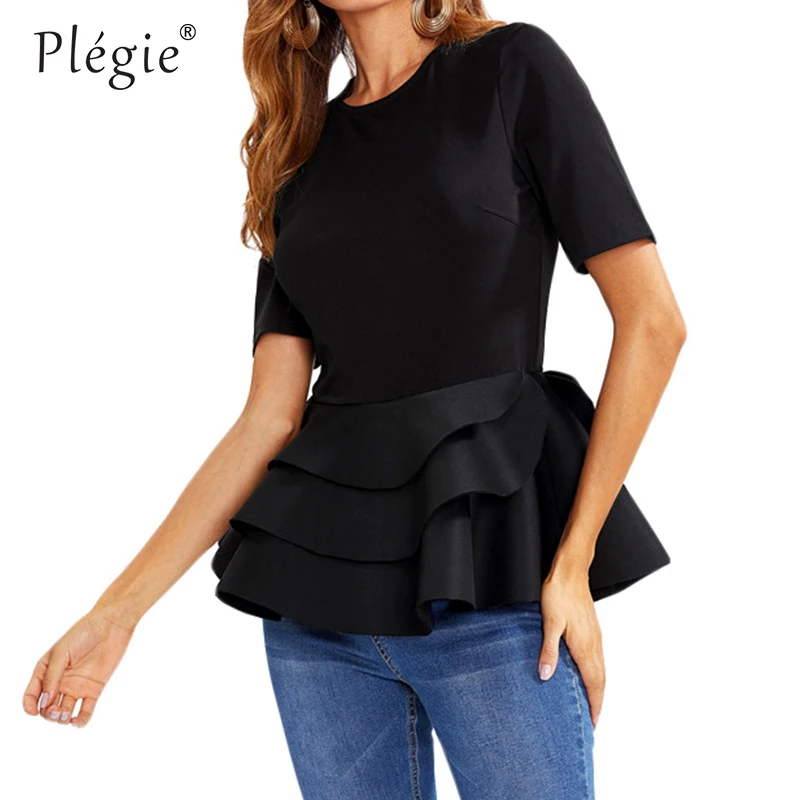 Женская многослойная блузка Plegie с оборками на Подоле и баской повседневная
