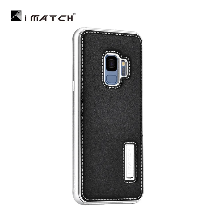 iMatch чехол для samsung Galaxy S9 S9 Plus Роскошный чехол из натуральной кожи для телефона s сумки Алюминиевый металлический бампер задняя крышка чехол - Цвет: Silver Bumper Black