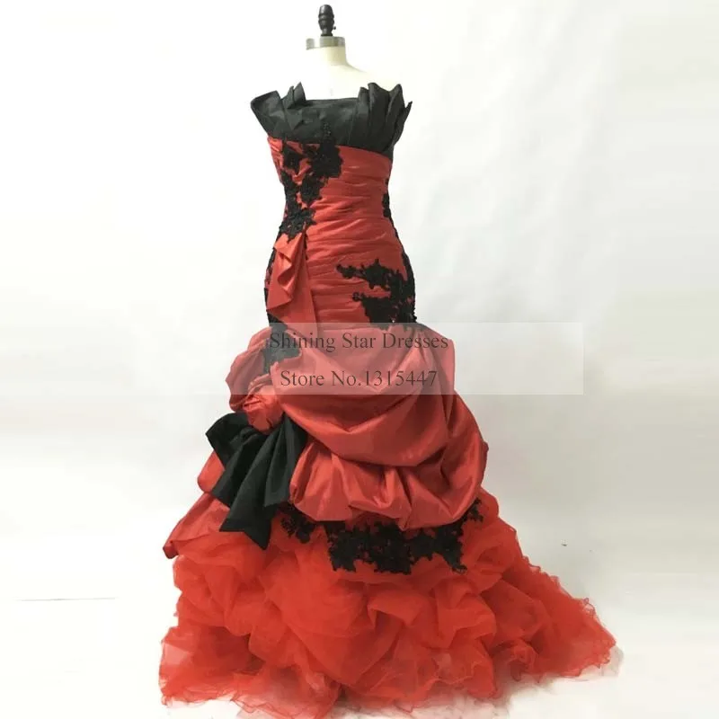 Готические красные и черные свадебные платья русалки 2018 LORIE Vestido De Novia кружевные