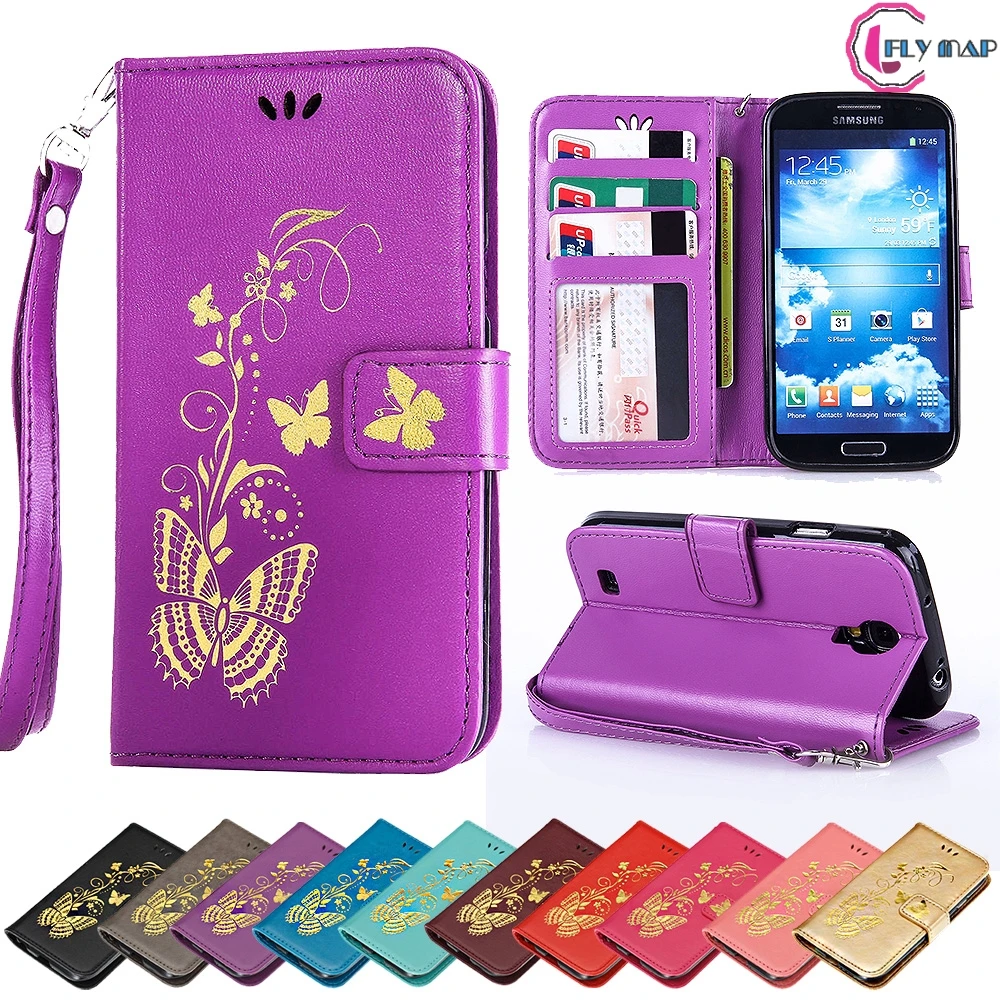 Флип чехол для Samsung Galaxy S4 S 4 I9500 GT I9505 I9515 I9506 с бабочкой кожаный телефона|case for samsung