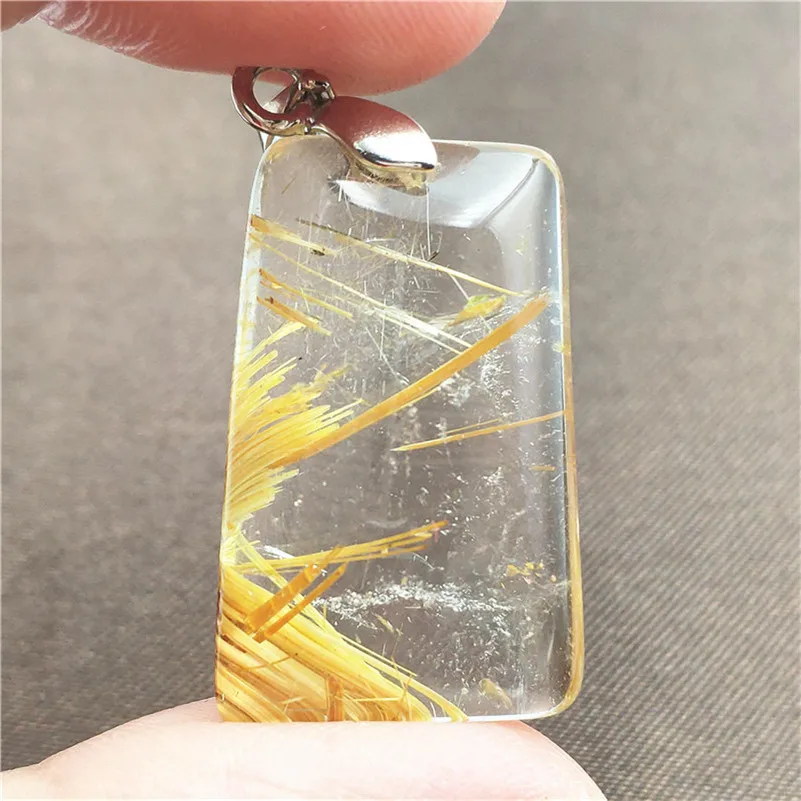 Подвеска из натурального золота Rutilated Quartz прямоугольник драгоценный камень