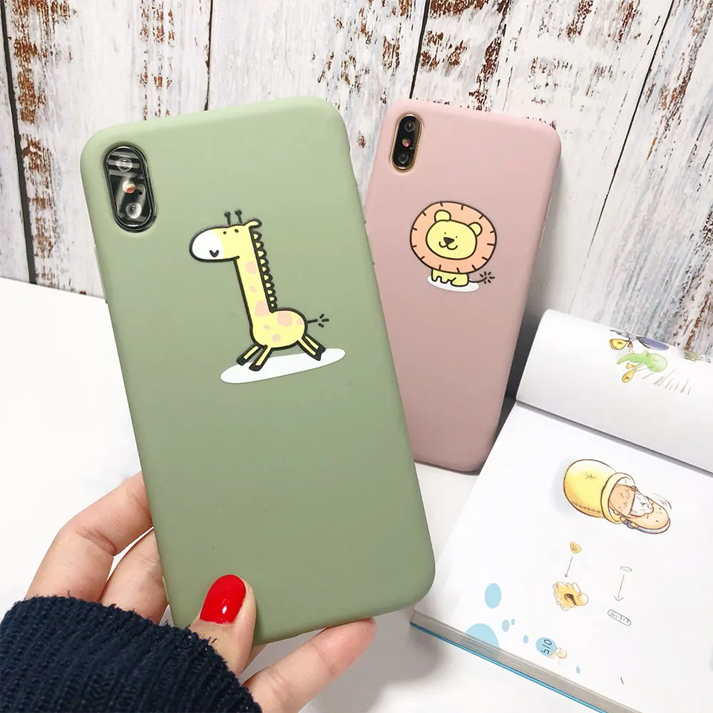Мягкий милый чехол из ТПУ для iPhone X XS XR Xs 8 7 Plus чехлы с животными львом жирафом 6 6S