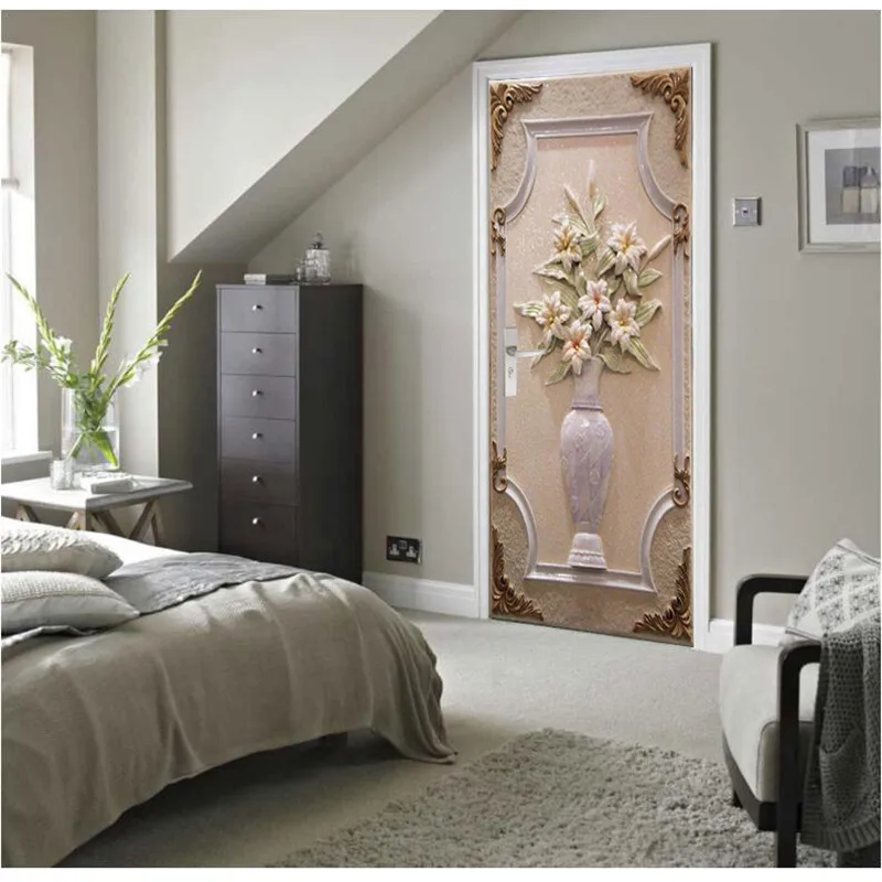 Двери обои белая ваза 3D DIY фрески фон для гостиной спальни стеклянная наклейка