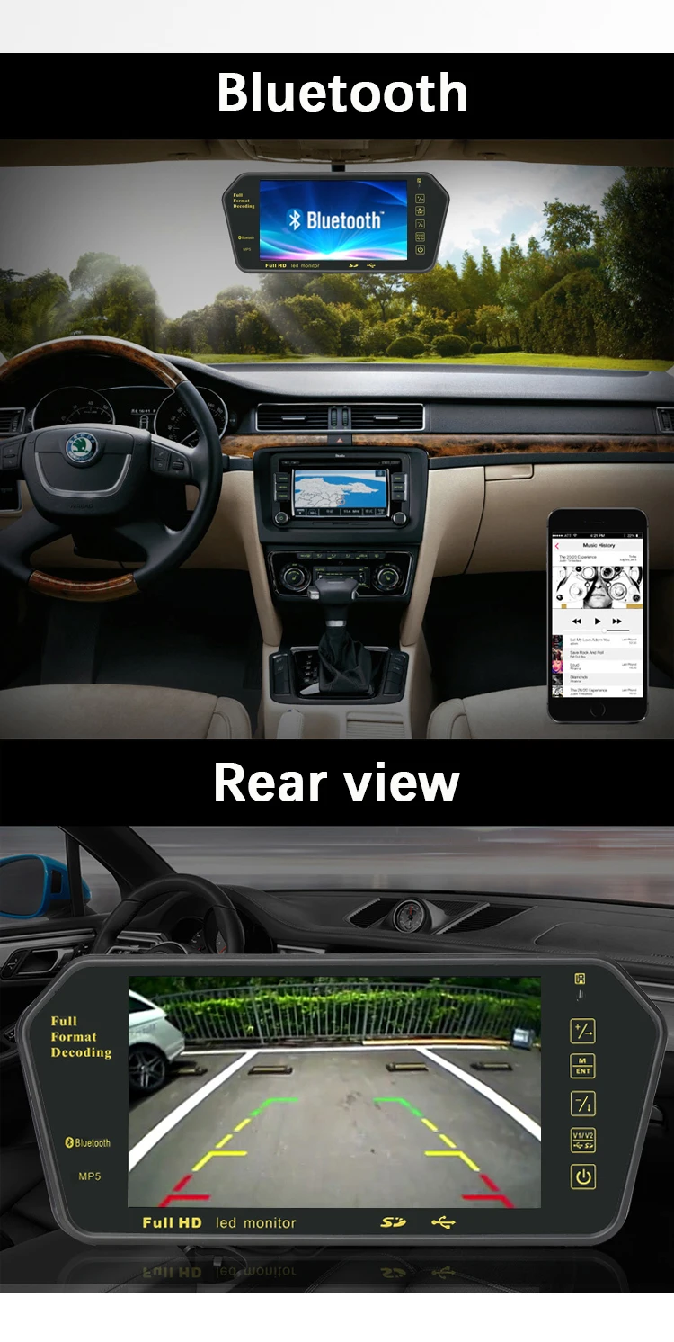 Автомобильный 800*480 7-дюймовый цветной ЖК-экран " цветной TFT lcd MP5 плеер Автомобильное зеркало заднего вида Видео Авто парковочный монитор 7 SD
