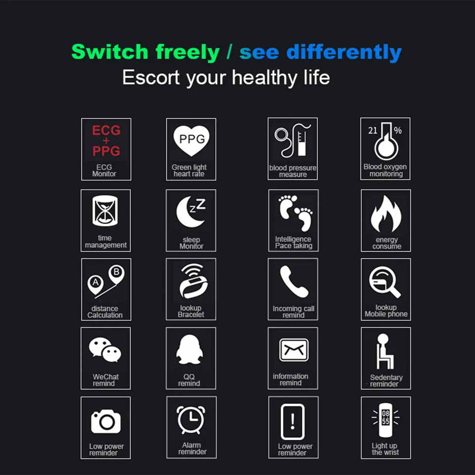 

S28 fitness bracelet 1.14 inch LCD color screen heart rate monitor ECG measurement smart wristband fitness tracker smart watch