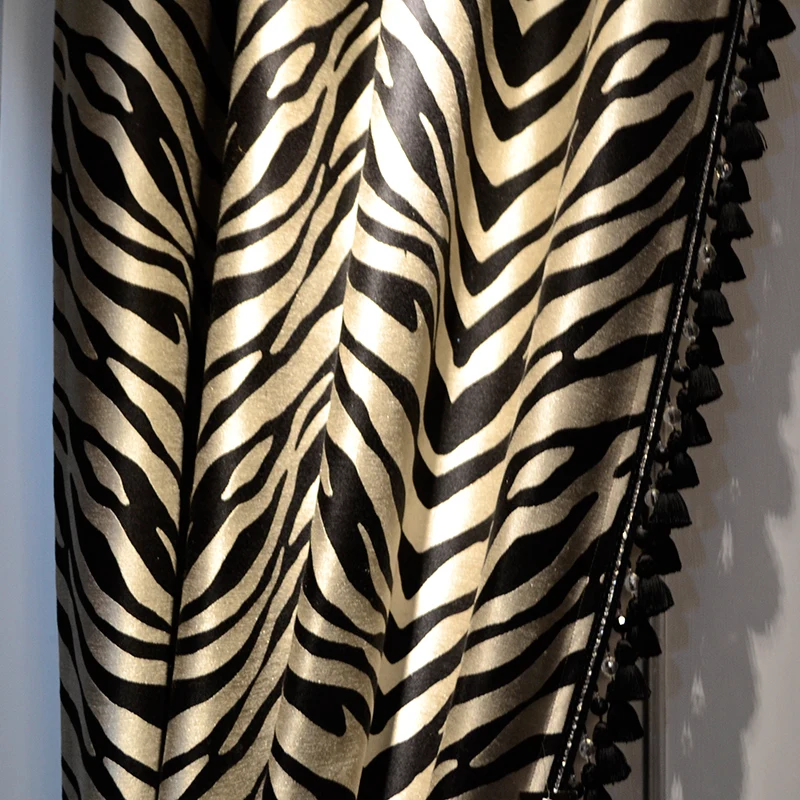 Модные черные и серые полосатые леопардовые оконные шторы для гостиной пышные