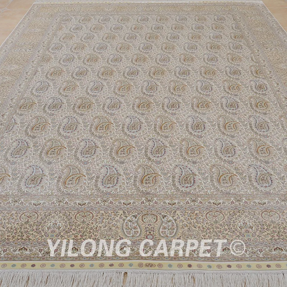 Yilong 8 'x 11 5' Восточный ковер ручной работы с узлом Большой античный бежевый