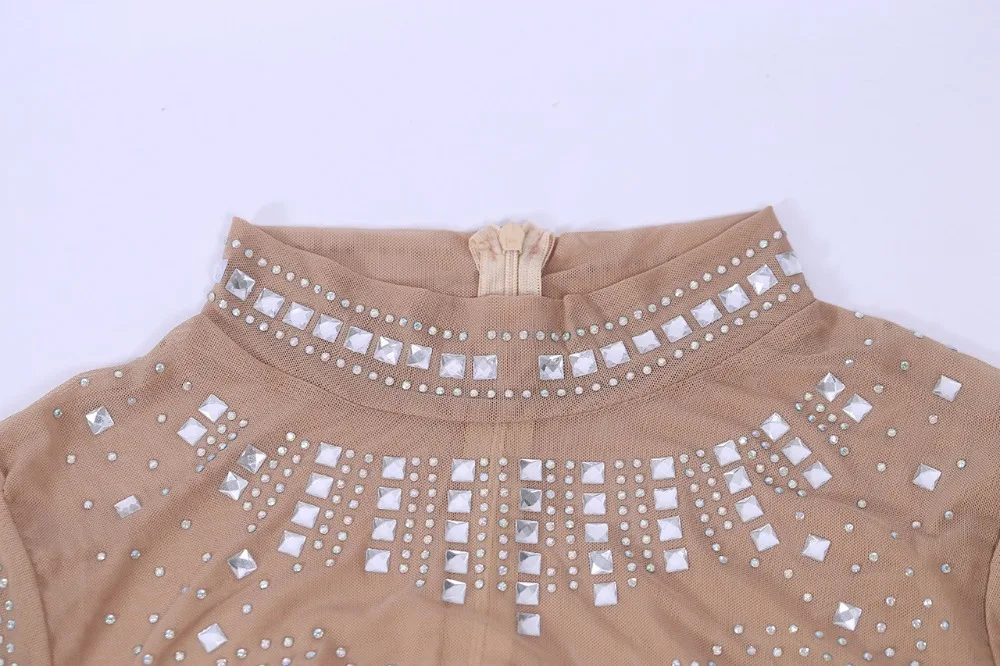 

Sexy Bodycon Jumpsuit Women Overalls Elegant Long Sleeve See Through Mesh Rompers Streetwear Rhinestone Club Party Jumpsuits