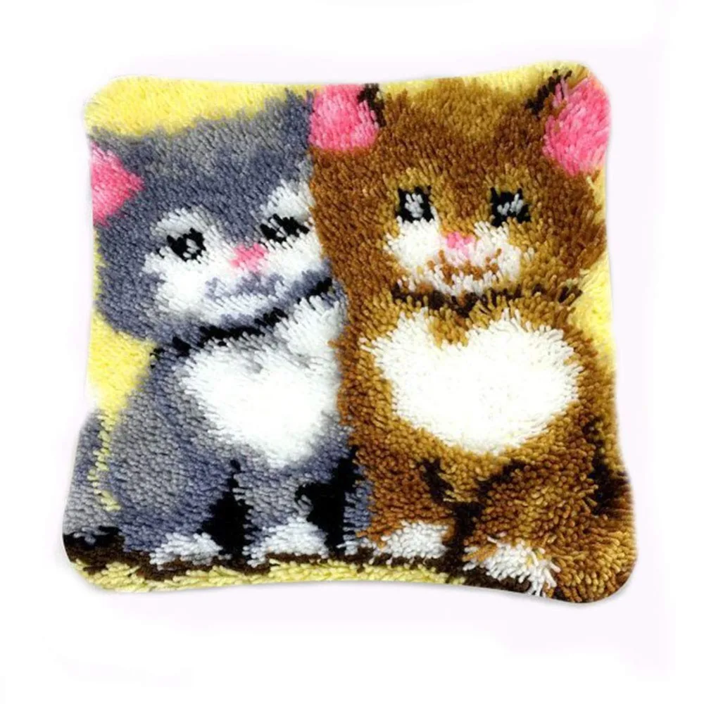 

DIY Latch Hook Kits Rug Pillowcase Crocheting Cushion Carpet Unfinished Handmade Canvas Rugs Mat Cartoon Adults Kids Gift Cat