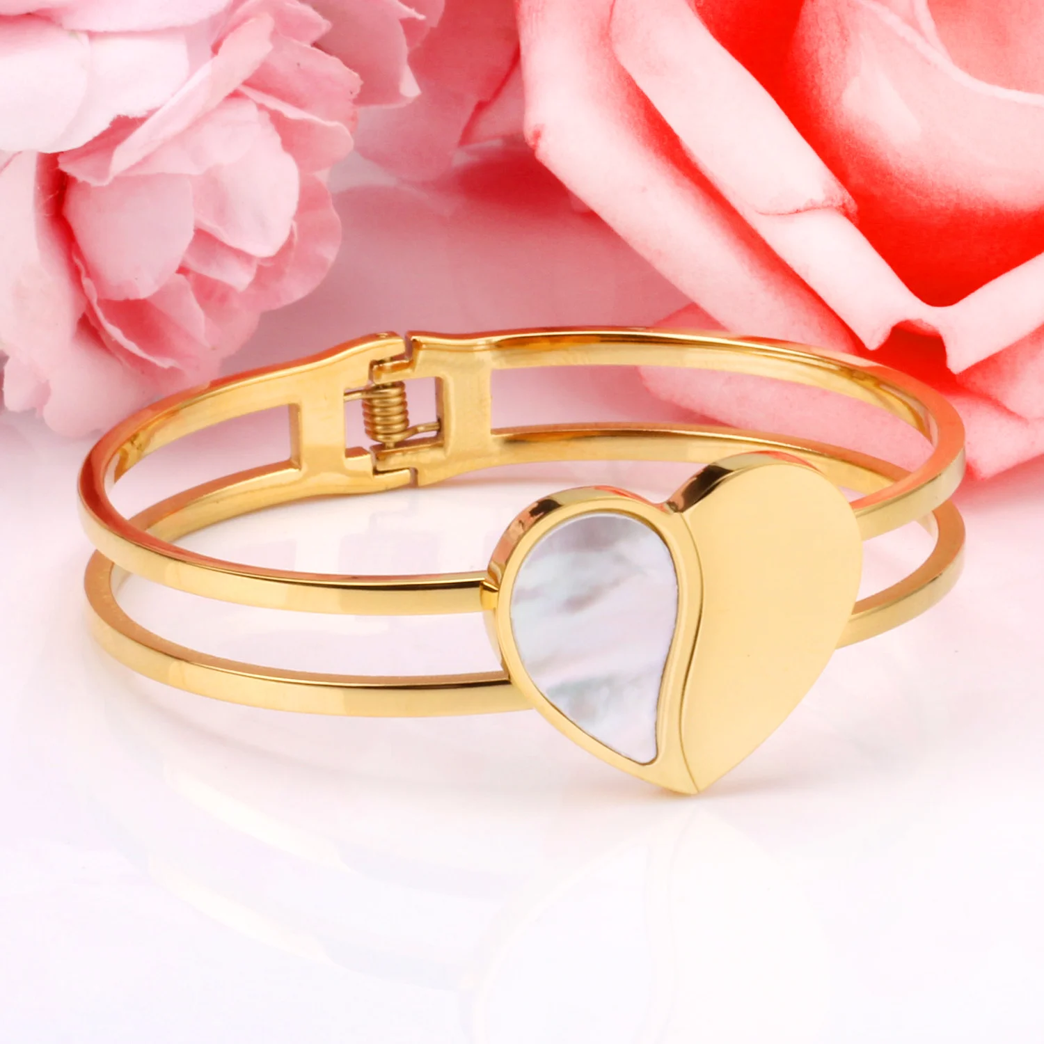 LUXUSTEEL pulseras mujer Gpld Heart Cuff Bangles pulseira Classic Style Stainless Steel Hollow Out friendship bracelets Party | Украшения и