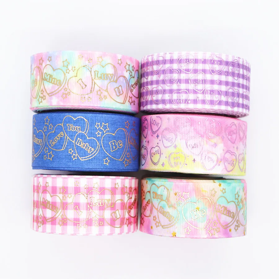 Лента Grosgrain 10 ярдов позолоченная лента с принтом 1 дюйм 25 мм бант для волос