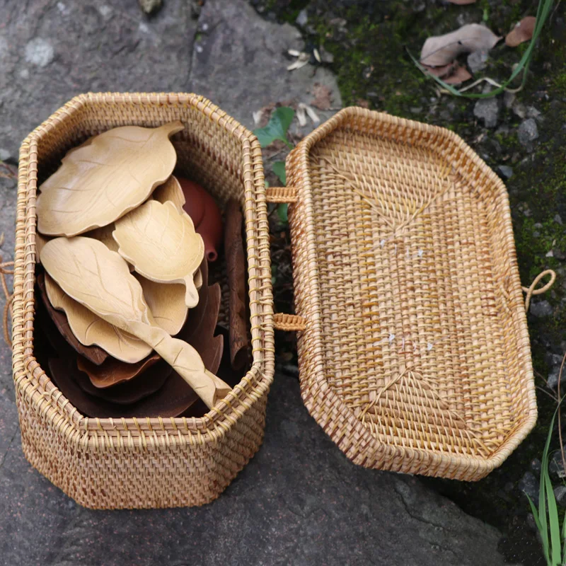 Koop Handgemaakte Rotan Geweven Opbergdoos Cosmetische Make Organizer Handtas Voor Sieraden Thee Dozen Containers Travel Creative Gemakkelijk Lock