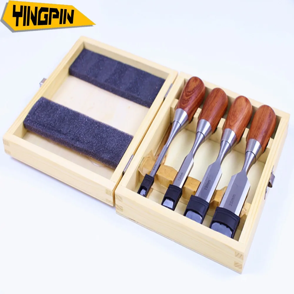 

2019 High qulity 6/13/19/25mm Chrome Vanadium Steel Wood Carving Set Wood Working Tools Flat Chisel Kit Carvers Graving Knife