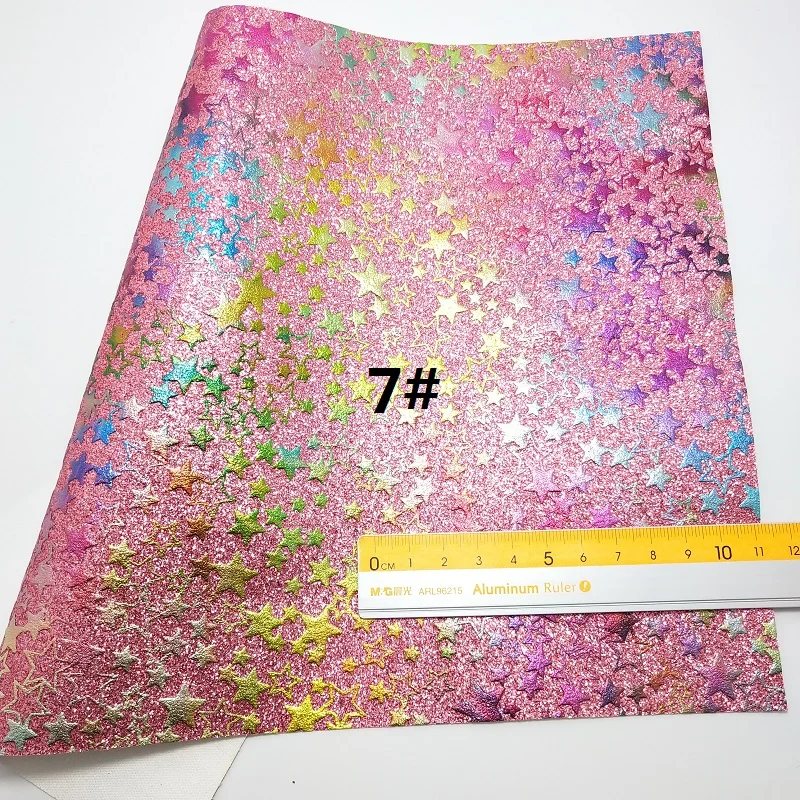 1PC 21X29CM Synthetic Letaher Cuero Sintetico Faux Leather Fabric Printed Stars Glitter leather For Making Bow Accessories 9S24C - Цвет: 7
