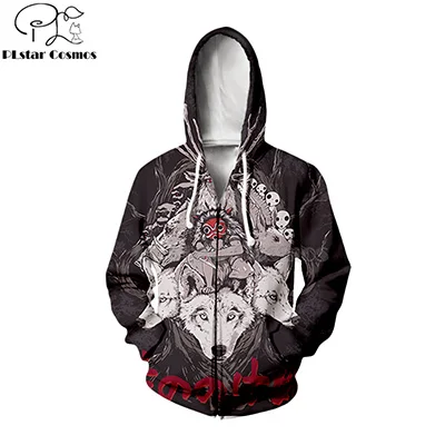zip hoodies Принцесса Мононоке 3d толстовки/свитшоты волки крови и фехтовальщик японского аниме Мода стиль длинный рукав топы-7 - Цвет: zip hoodies