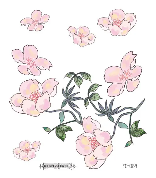 FC-084 Rocooart Sakura татуировки наклейки Цветы Поддельные татуировки для женщин ручная Татуировка боди-арт Водонепроницаемая татуировка на руку вишневый цвет Tatto - Цвет: FC-084