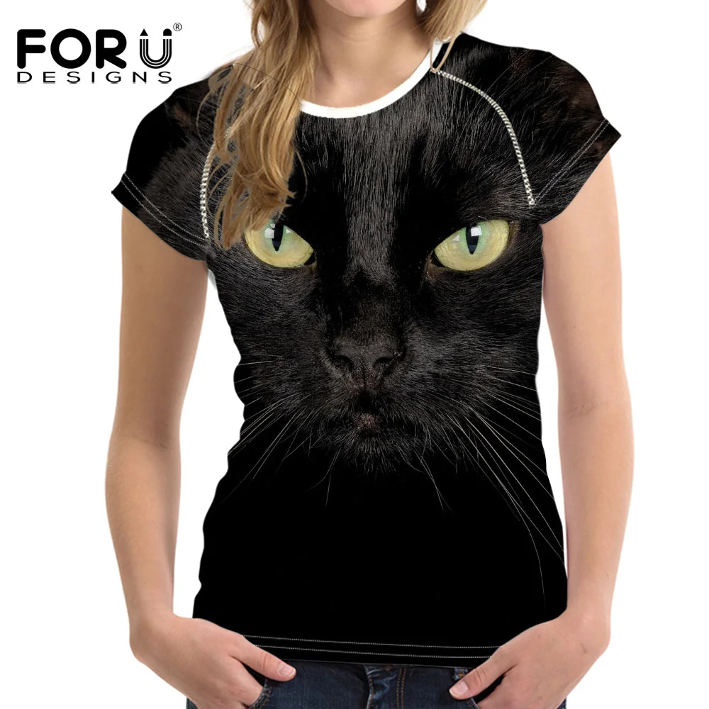 Женские футболки FORUDESIGNS с 3D рисунком черного кота летние топы 2019 принтом собаки