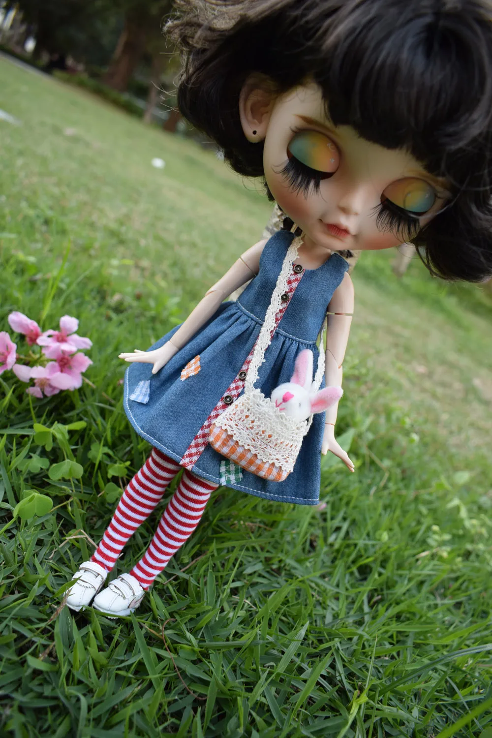 Милое джинсовое платье Blyth Doll 1/6+ чулки+ сумка, комплект одежды для 1/8 BJD, 1/6 BJD, Holala, средний Blyth, Azone S Doll